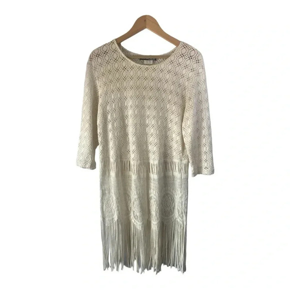 Sharade of California Women's Fringe‎ Crochet 3/4 Sleeve Swim Cover Up Size 14W - Picture 1 of 11